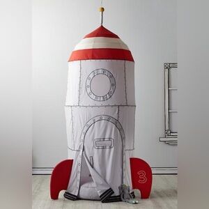 Pottery Barn Kids Rocket Ship tent with round pillow . EUC perfect gift!